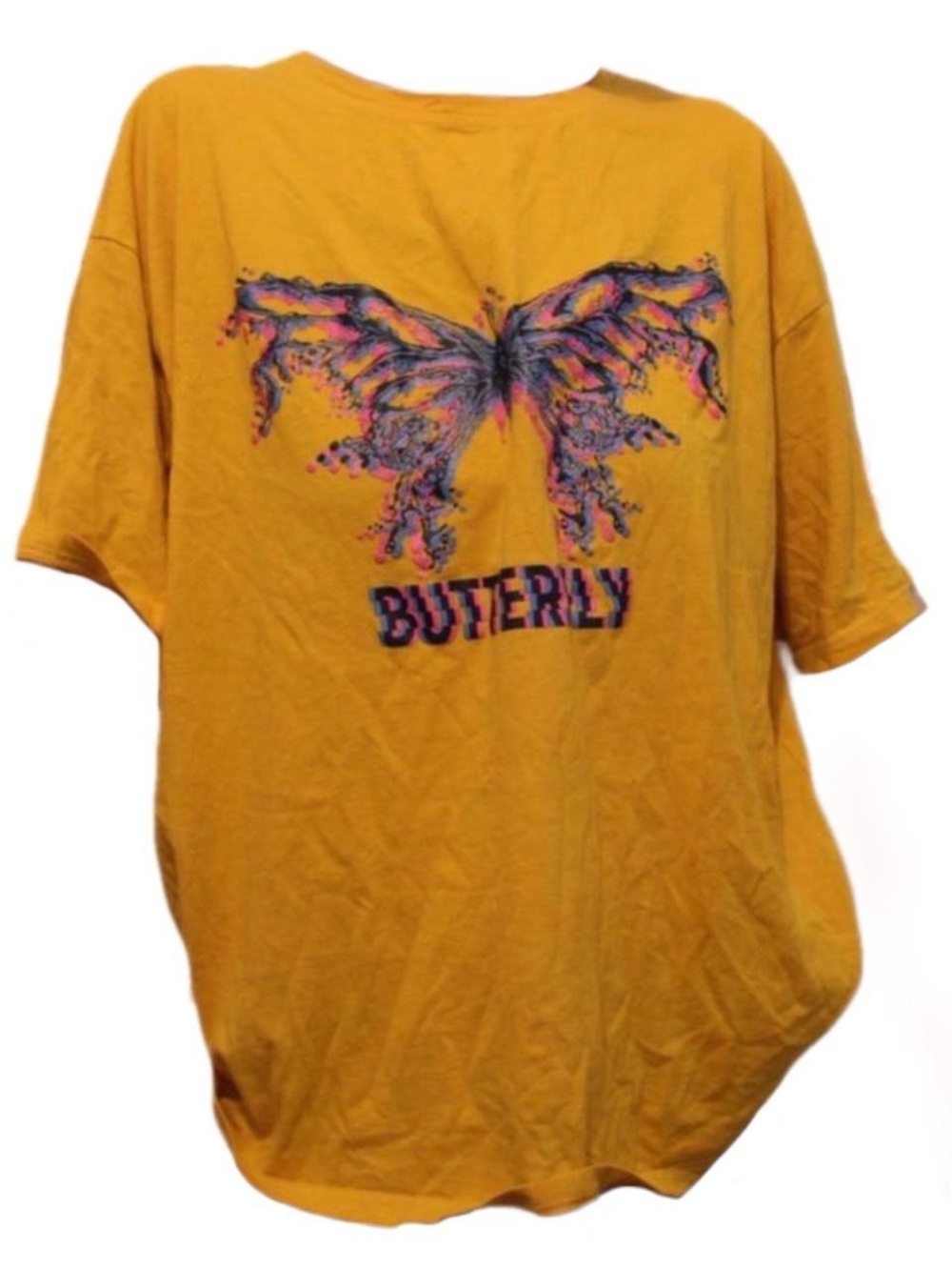 SHEIN Mustard Yellow Butterfly Graphic Short Sleeve Oversized Tee